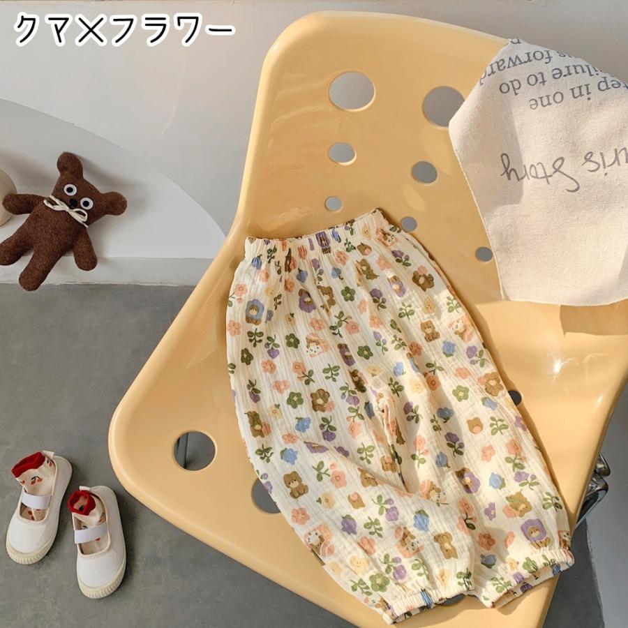 ロングパンツ 長ズボン キッズ 子供服 子ども服 女の子 男の子 ボトムス ゴムウエスト 裾ゴム 総柄 チェック 花柄 ハート柄 ブラウン ブルー か｜plusnao｜17