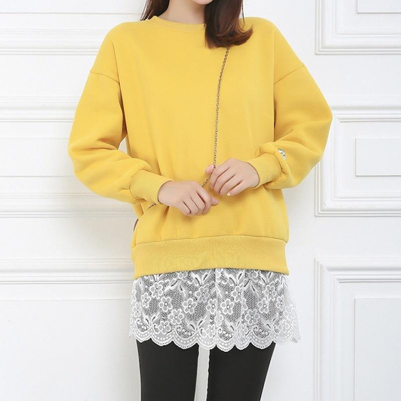 付け裾 つけ裾 重ね着風 レディース 女性用 トップス 無地 レース 花柄 レイヤード風 フェイクレイヤード ウエストゴム スカート風 透け感 型カバ | plusnao | 01