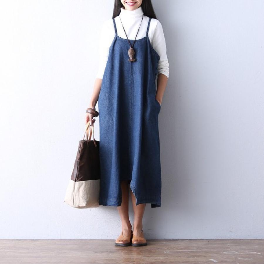 サロペットパンツ スカート 2way レディース オールインワン ワンピース デニム サルエル バルーン オーバーオール サロペット ロング パンツ | plusnao | 04