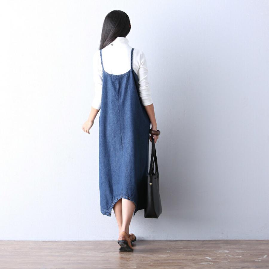 サロペットパンツ スカート 2way レディース オールインワン ワンピース デニム サルエル バルーン オーバーオール サロペット ロング パンツ | plusnao | 06