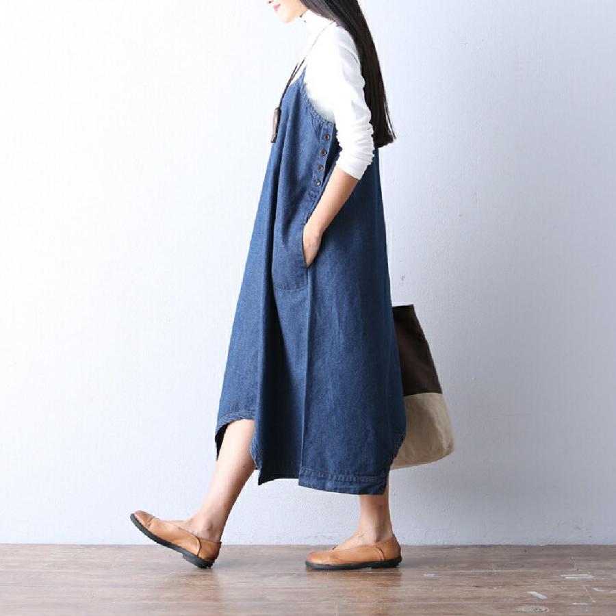 サロペットパンツ スカート 2way レディース オールインワン ワンピース デニム サルエル バルーン オーバーオール サロペット ロング パンツ | plusnao | 08