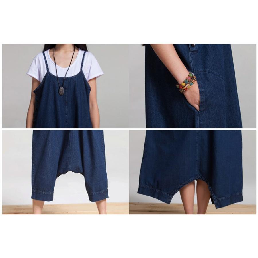 サロペットパンツ スカート 2way レディース オールインワン ワンピース デニム サルエル バルーン オーバーオール サロペット ロング パンツ | plusnao | 09