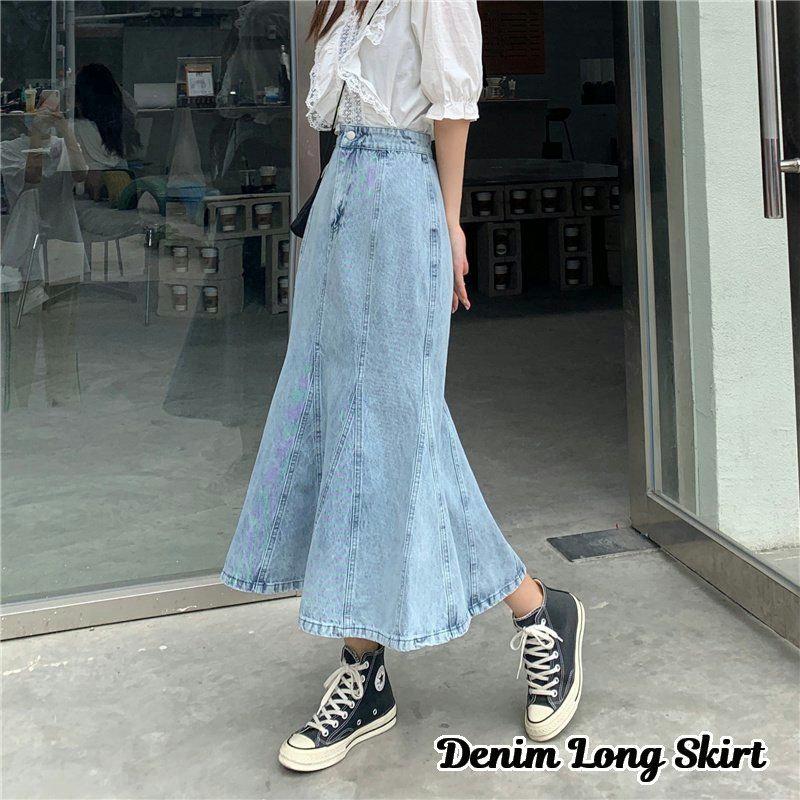 plusnao ロングスカート マーメイドフレア デニム レディース