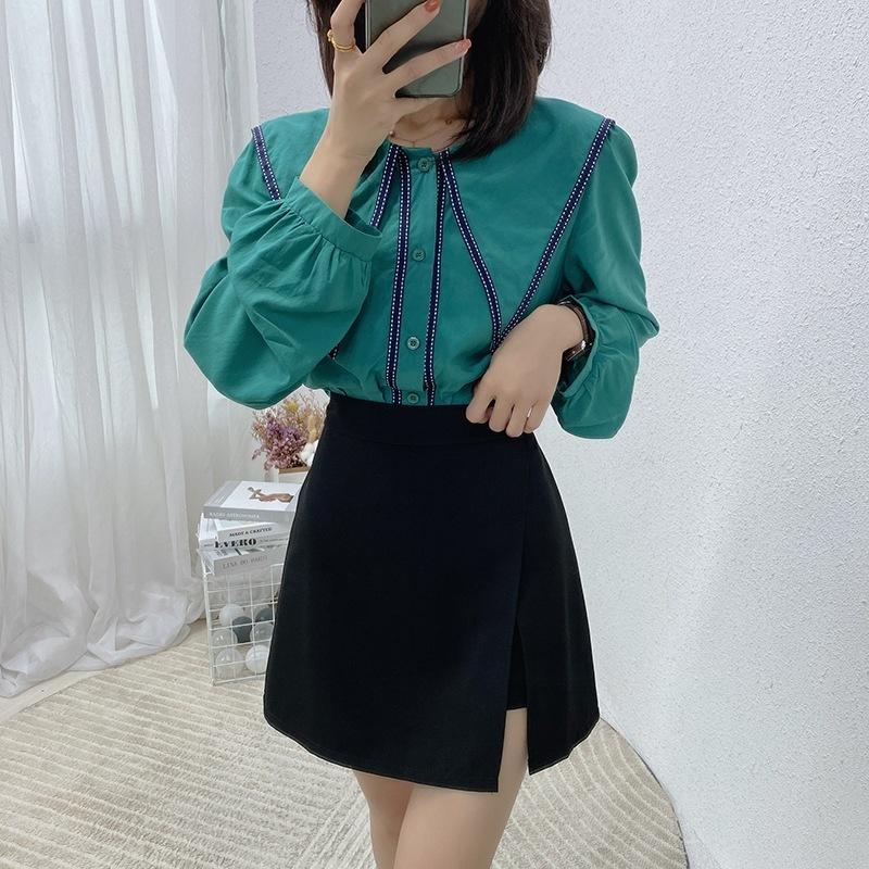 スカートパンツ スカパン 巻きスカート風 ラップキュロットスカート レディース 女性 ボトムス ミニ丈 ジッパー 無地 単色 シンプル お洒落 オフィ | plusnao | 05