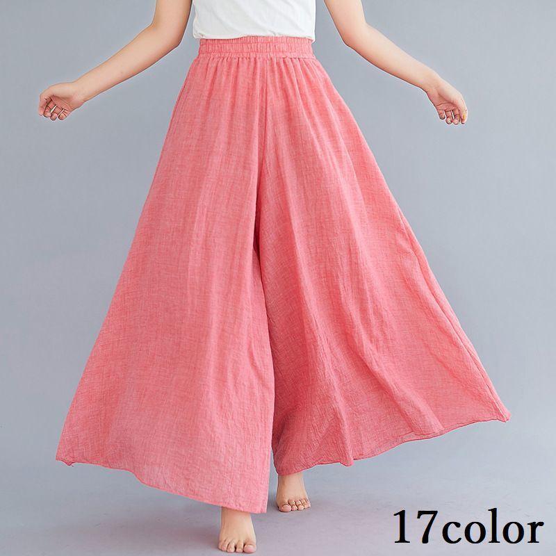 ガウチョパンツ ワイドパンツ スカーチョ スカンツ レディース ロング フレア ゆったり 体型カバー 美脚 無地 春夏 綿麻混 リネン混 涼しい 薄手 Bot プラスナオyahoo 店 通販 Yahoo ショッピング