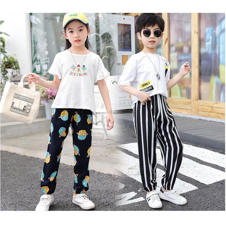 ロングパンツ キッズ ジュニア ボトムス ジョガーパンツ 長ズボン 薄手 派手 個性的 エスニック ストライプ 90 100 110 120 130 | plusnao | 01