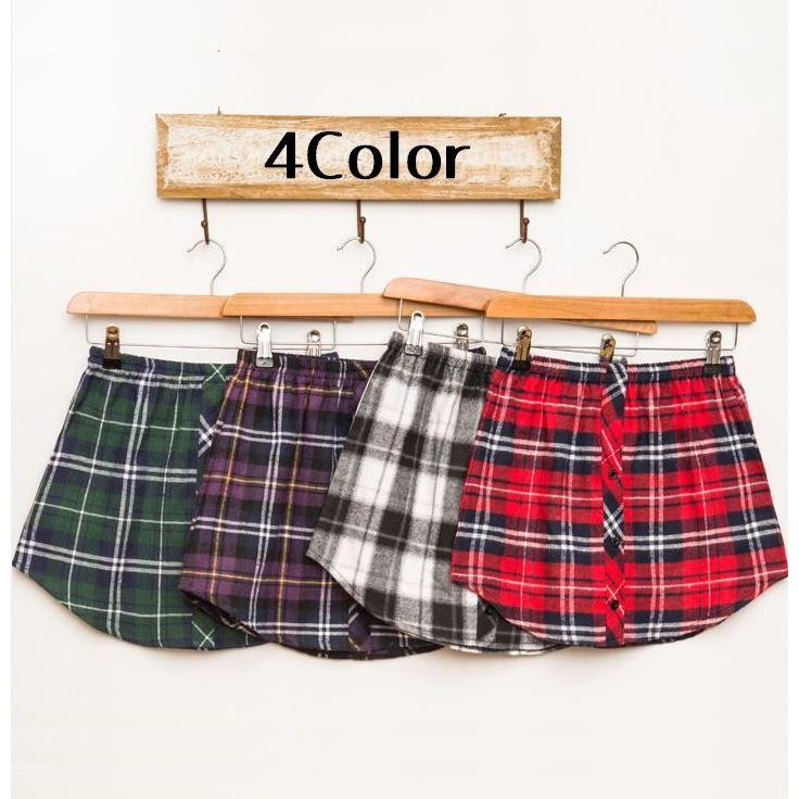 フェイクレイヤードシャツ レディース ボトムス 格子柄 チェック柄 重ね着風コーデ レッド ホワイト 秋 冬 コーデ 可愛い Aライン ウエストゴム プラスナオ Paypayモール店 通販 Paypayモール