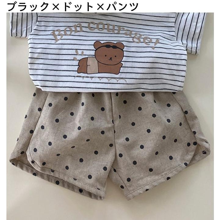 ショートパンツ Tシャツ 単品 キッズ ベビー 子供 女の子 男の子 ウエストゴム 半袖 ラウンドネック 無地 シンプル ドット柄 ストライプ柄 チェ｜plusnao｜28