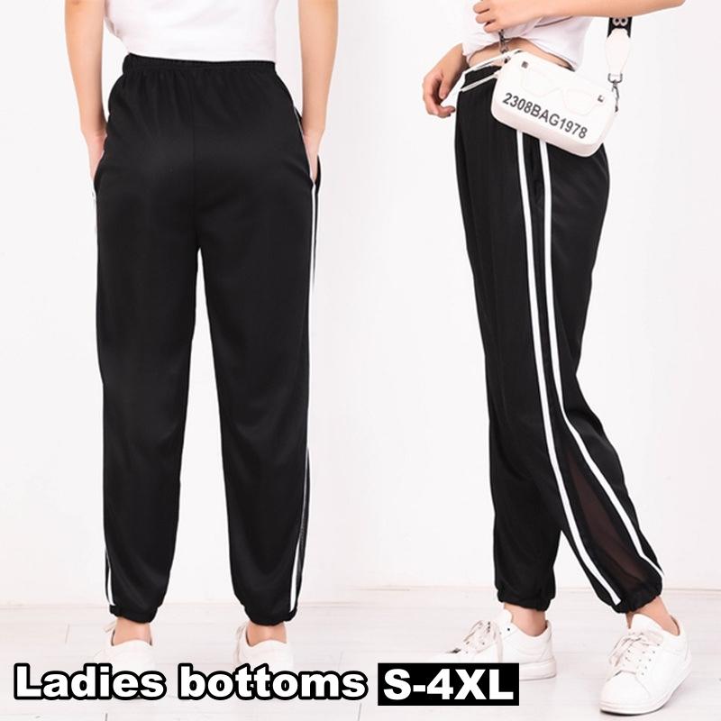 ジョガーパンツ レディース 女性用 ボトムス ロングパンツ クロップド丈 スウェット風 サイドライン シースルー 無地 ポケット付き スポーティー お | plusnao