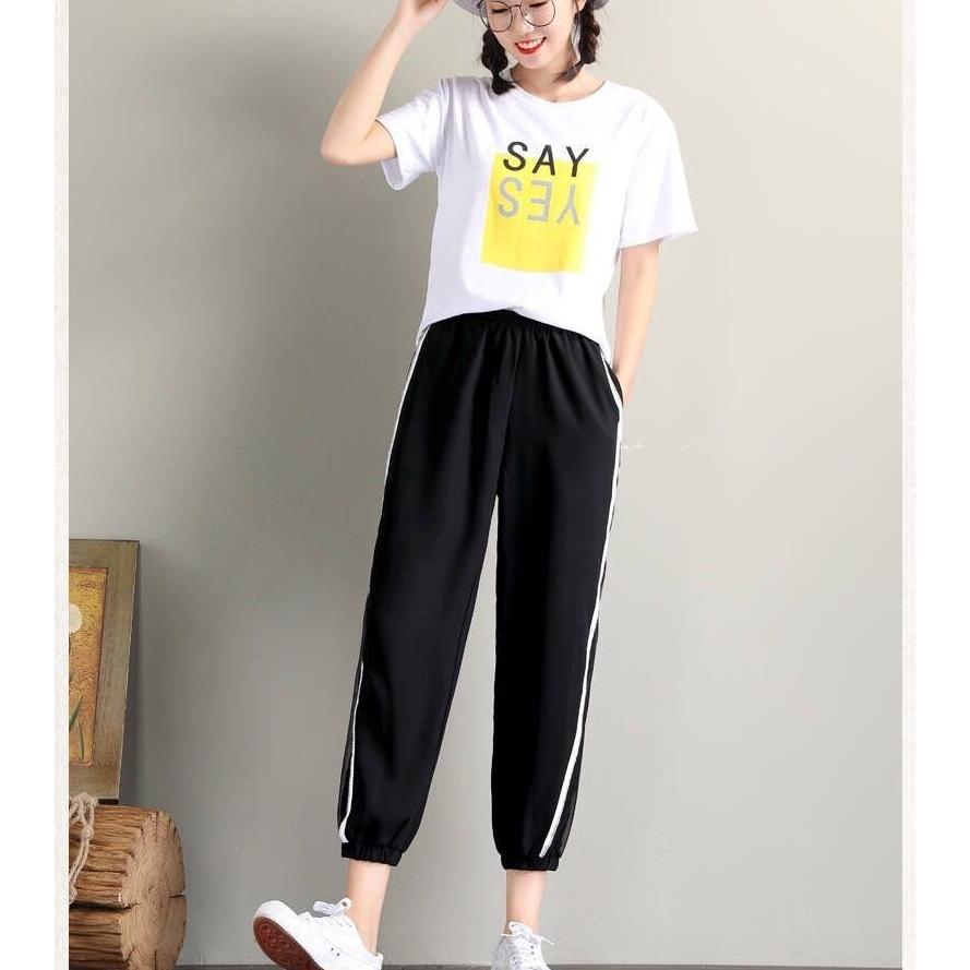 ジョガーパンツ レディース 女性用 ボトムス ロングパンツ クロップド丈 スウェット風 サイドライン シースルー 無地 ポケット付き スポーティー お | plusnao | 04