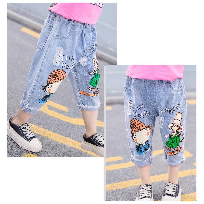 子供服 キッズウェア ズボン 長ズボン デニム ７部丈 イラスト プリント ダメージ加工 おしゃれ カジュアル かわいい 男の子 女の子 夏 90cm Bot プラスナオyahoo 店 通販 Yahoo ショッピング