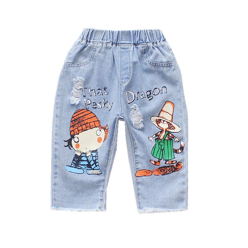 子供服 キッズウェア ズボン 長ズボン デニム ７部丈 イラスト プリント ダメージ加工 おしゃれ カジュアル かわいい 男の子 女の子 夏 90cm Bot プラスナオyahoo 店 通販 Yahoo ショッピング