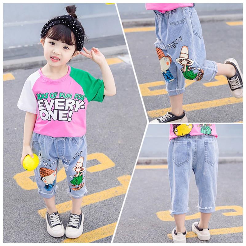 子供服 キッズウェア ズボン 長ズボン デニム ７部丈 イラスト プリント ダメージ加工 おしゃれ カジュアル かわいい 男の子 女の子 夏 90cm Bot プラスナオyahoo 店 通販 Yahoo ショッピング