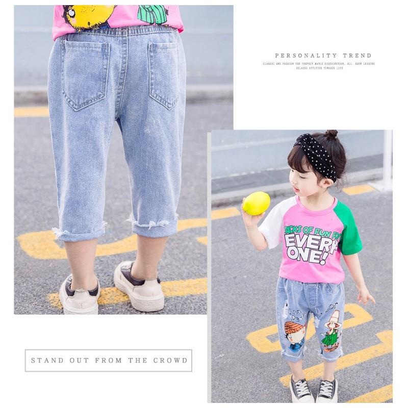 子供服 キッズウェア ズボン 長ズボン デニム ７部丈 イラスト プリント ダメージ加工 おしゃれ カジュアル かわいい 男の子 女の子 夏 90cm Bot プラスナオyahoo 店 通販 Yahoo ショッピング