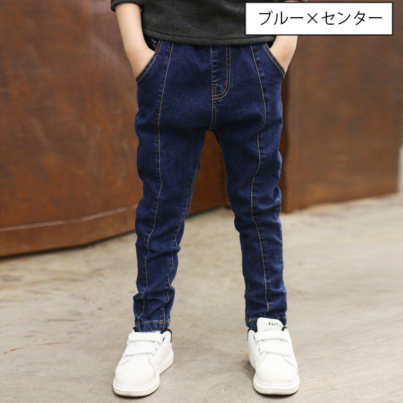 デニムパンツ 子供用 キッズ ジュニア 男の子 女の子 ジーパン ジーンズ ロングパンツ スリム ボトムス おしゃれ かわいい かっこいい ステッチ | plusnao | 07