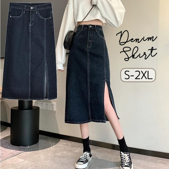 スカート レディース 膝丈 ひざ丈 ボトムス デニムスカート Aライン ひざ下 ミディアム丈 サイドスリット 大きいサイズ 無地 シンプル ハイウエス Bot プラスナオyahoo 店 通販 Yahoo ショッピング