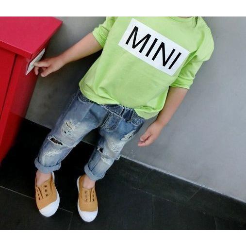 デニムパンツ ダメージデニムパンツ ジーンズ ロングパンツ キッズ ジュニア 子供服 男の子 女の子 男女兼用 ボトムス 破れ加工 擦れ 穴あき カジ | plusnao | 04