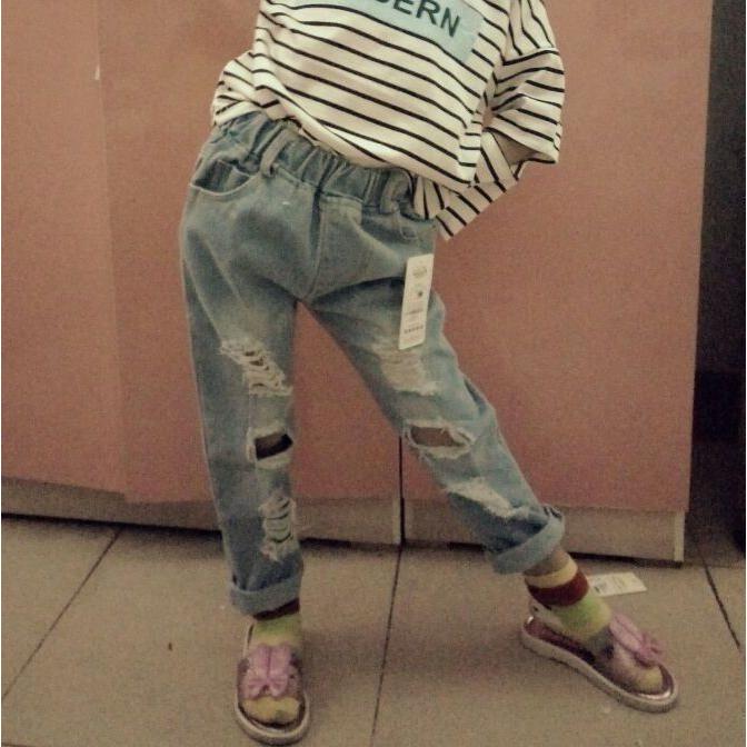 デニムパンツ ダメージデニムパンツ ジーンズ ロングパンツ キッズ ジュニア 子供服 男の子 女の子 男女兼用 ボトムス 破れ加工 擦れ 穴あき カジ | plusnao | 06