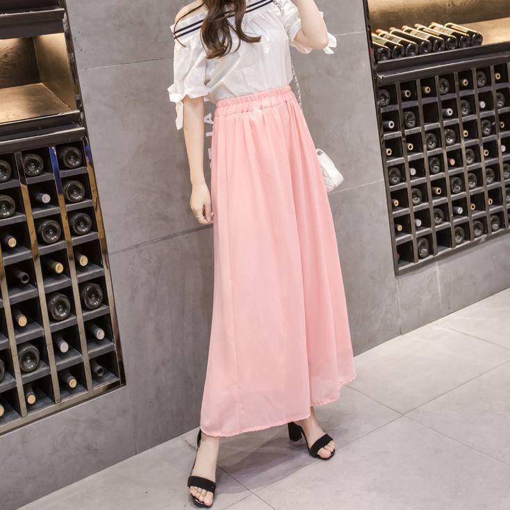 ガウチョパンツ レディース 女性用 ボトムス 10分丈 シフォン 透け感 ゆったり 無地 裏地付き ウエストゴム かわいい おしゃれ 長ズボン ロング | plusnao | 01