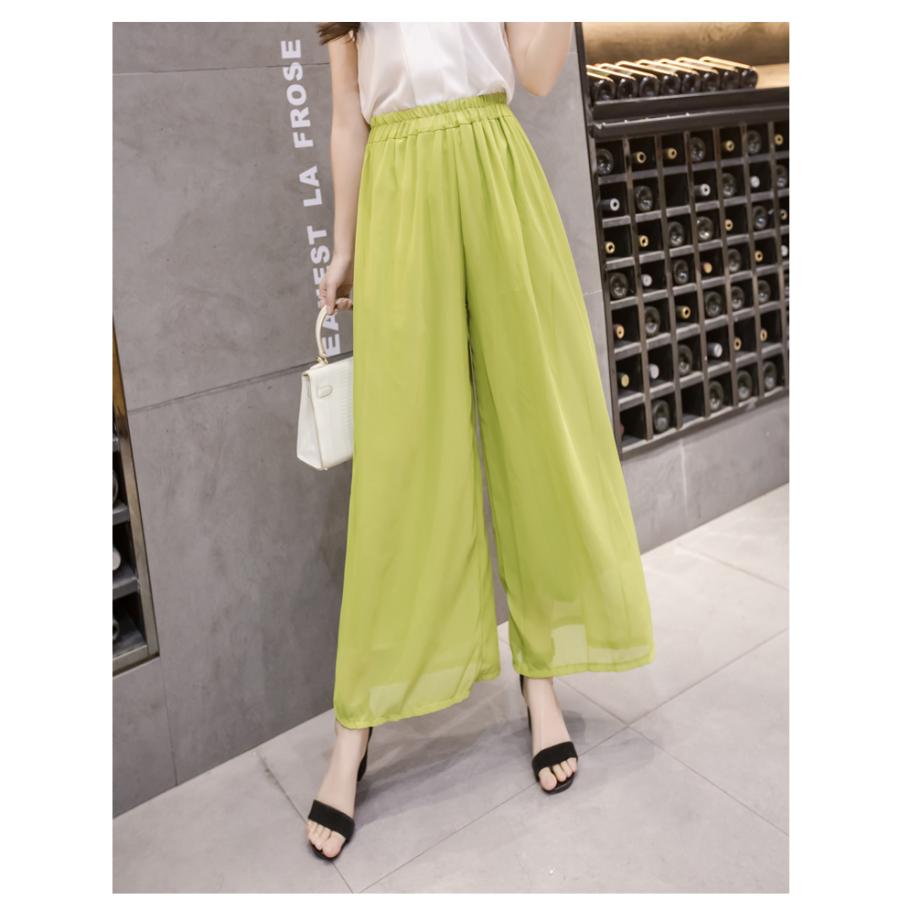 ガウチョパンツ レディース 女性用 ボトムス 10分丈 シフォン 透け感 ゆったり 無地 裏地付き ウエストゴム かわいい おしゃれ 長ズボン ロング | plusnao | 02