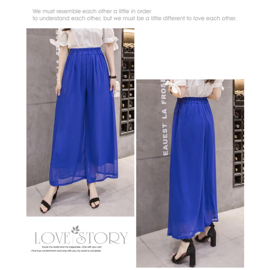 ガウチョパンツ レディース 女性用 ボトムス 10分丈 シフォン 透け感 ゆったり 無地 裏地付き ウエストゴム かわいい おしゃれ 長ズボン ロング | plusnao | 06