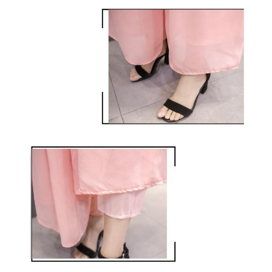 ガウチョパンツ レディース 女性用 ボトムス 10分丈 シフォン 透け感 ゆったり 無地 裏地付き ウエストゴム かわいい おしゃれ 長ズボン ロング | plusnao | 08