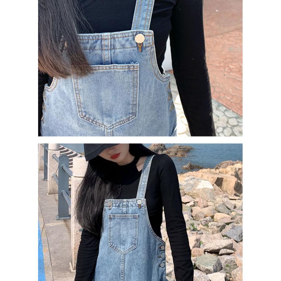 ジャンパースカート レディース ボトムス ロング丈 ミモレ丈 ジーンズ デニム シンプル 無地 カンガルーポケット カジュアル ジャンスカ 大きいサイ | plusnao | 13