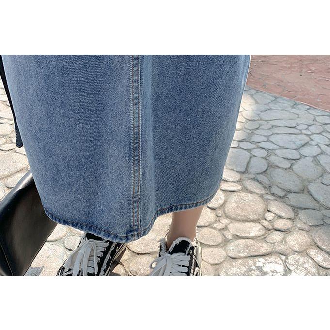 ジャンパースカート レディース ボトムス ロング丈 ミモレ丈 ジーンズ デニム シンプル 無地 カンガルーポケット カジュアル ジャンスカ 大きいサイ | plusnao | 14