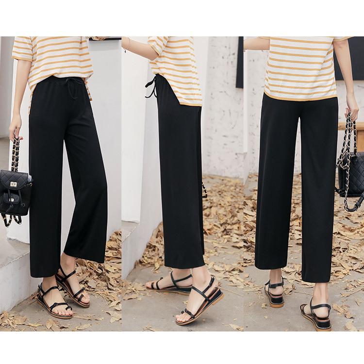 ロングパンツ レディース セミワイド イージーパンツ ボトムス 長ズボン ウエストゴム 無地 単色 リブ ワイドパンツ シンプル おしゃれ かわいい | plusnao | 01