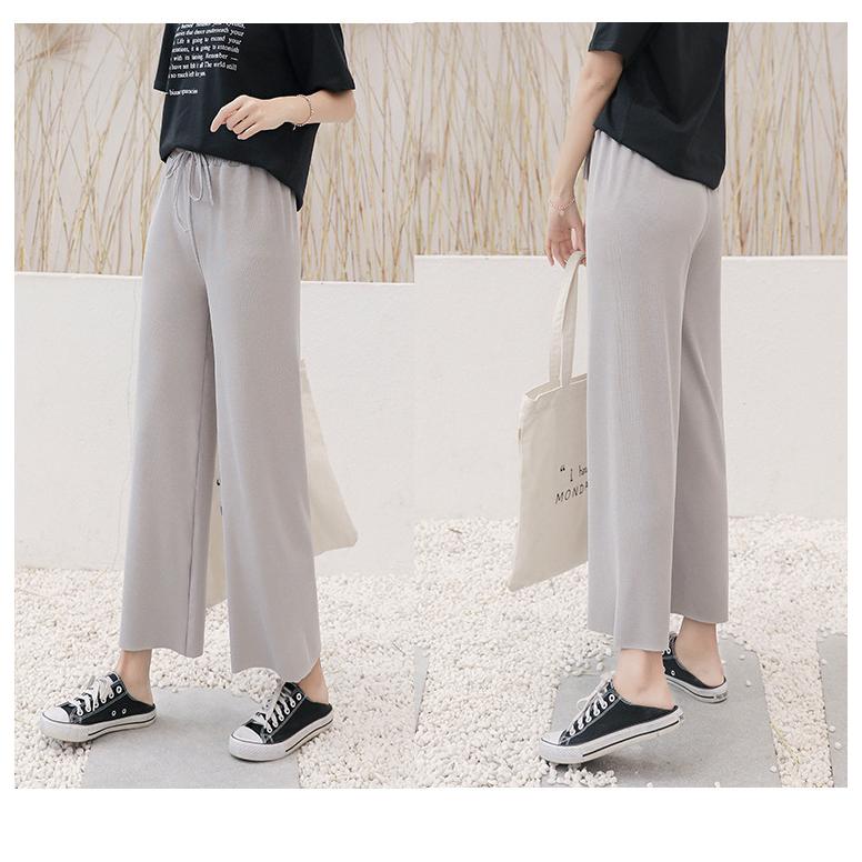 ロングパンツ レディース セミワイド イージーパンツ ボトムス 長ズボン ウエストゴム 無地 単色 リブ ワイドパンツ シンプル おしゃれ かわいい | plusnao | 04