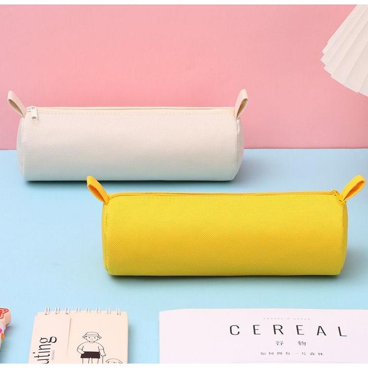 ペンケース 筆箱 円柱 文具 文房具 ジッパー 鉛筆入れ ペン入れ 単色