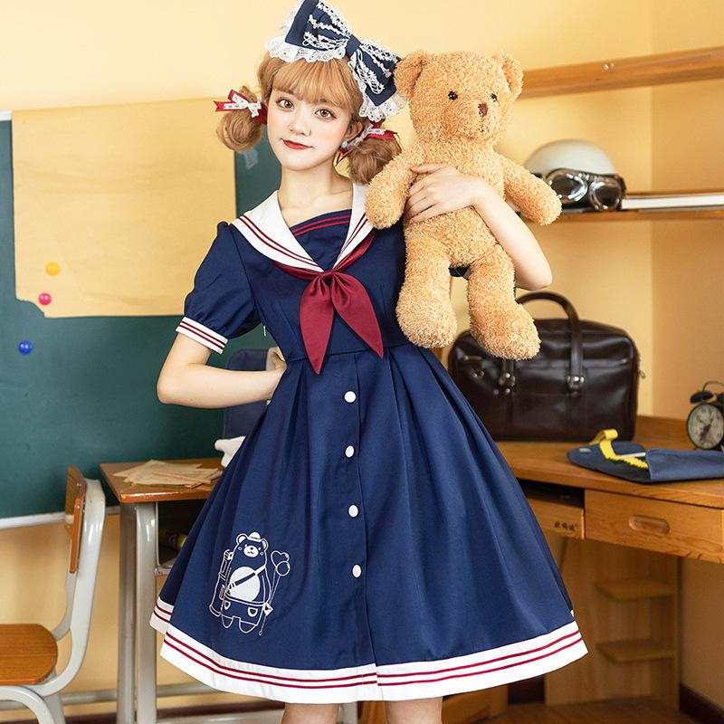 国産 コスチューム ワンピース ロリータ ゴスロリ コスプレ ゴシックロリータ レディース 婦人服 衣装 ドレス 半袖 セーラーカラー 制服風 マリンテイス 上質で快適 Blog Lonolife Com