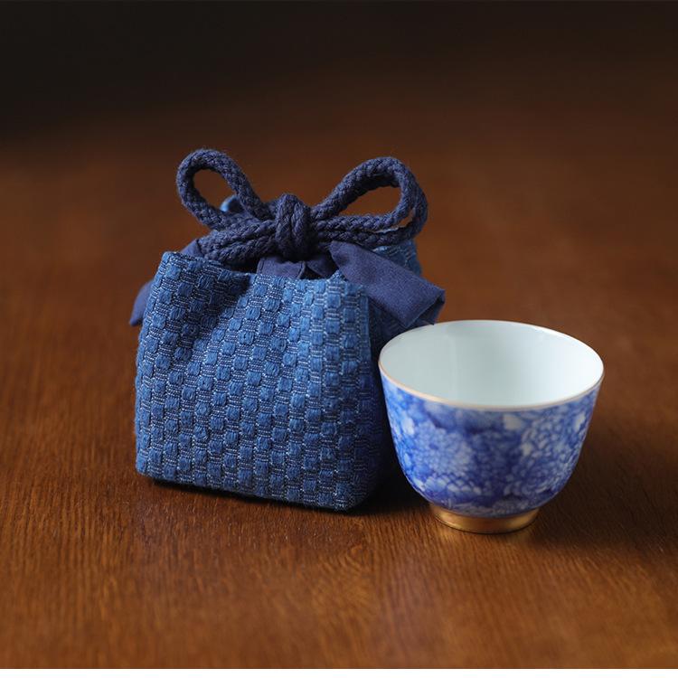 茶入れ 陶器製 巾着袋付き 茶器バッグ 巾着袋 茶器収納 茶道具 和風 持ち運び 小物入れ コップ袋