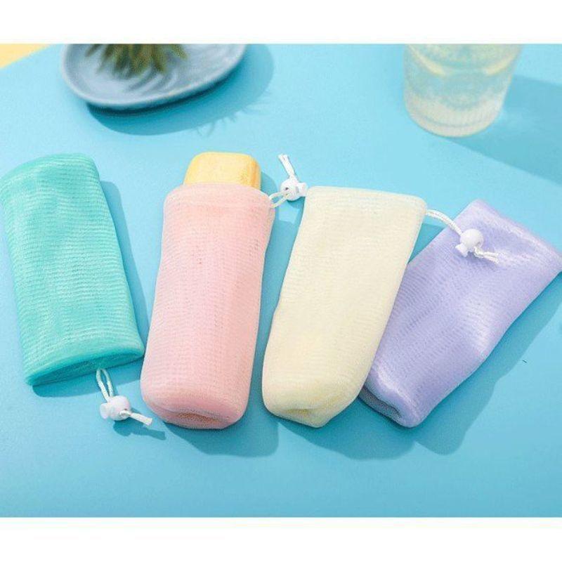 洗顔用泡立てネット 同色2個セット 紐付き 巾着タイプ 石鹸ネット