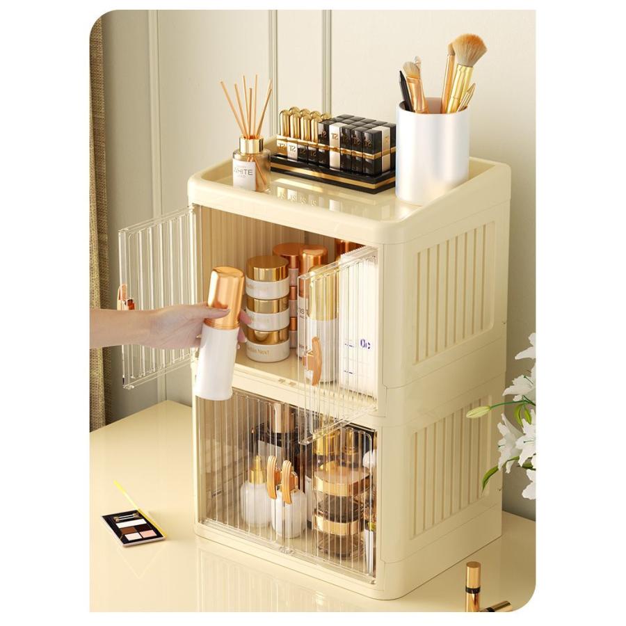 メイクボックス 2段 2層 コスメボックス 化粧品収納 折りたたみ式 扉