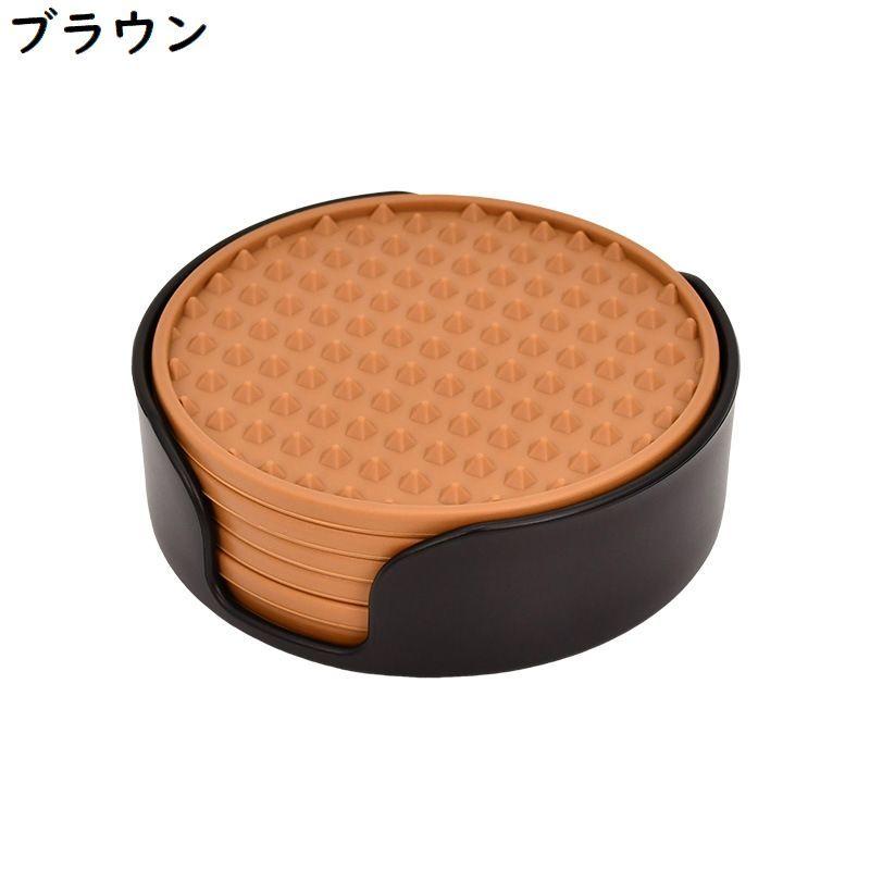 コースター 1セット6枚入 収納ケース付き 直径10cm シリコン 滑り止め