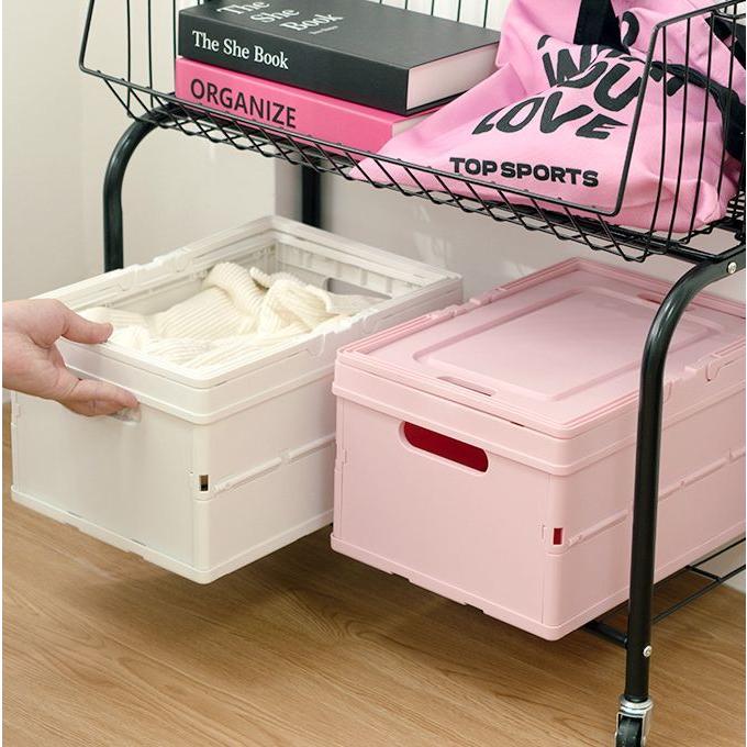 plusnao コンテナボックス 持ち手付き 蓋付き 折りたたみ式 かご