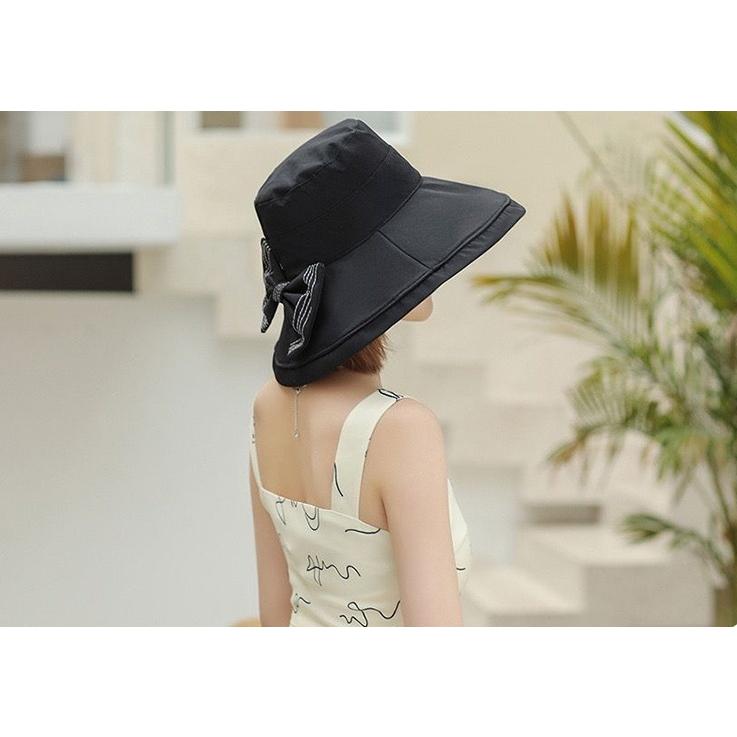 帽子 ハット つば広 リボン レディース 女性 ぼうし あご紐付き 顎紐 無地 単色 シンプル カジュアル 日よけ 日除け 日焼け防止 UV 紫外線対 | plusnao | 02
