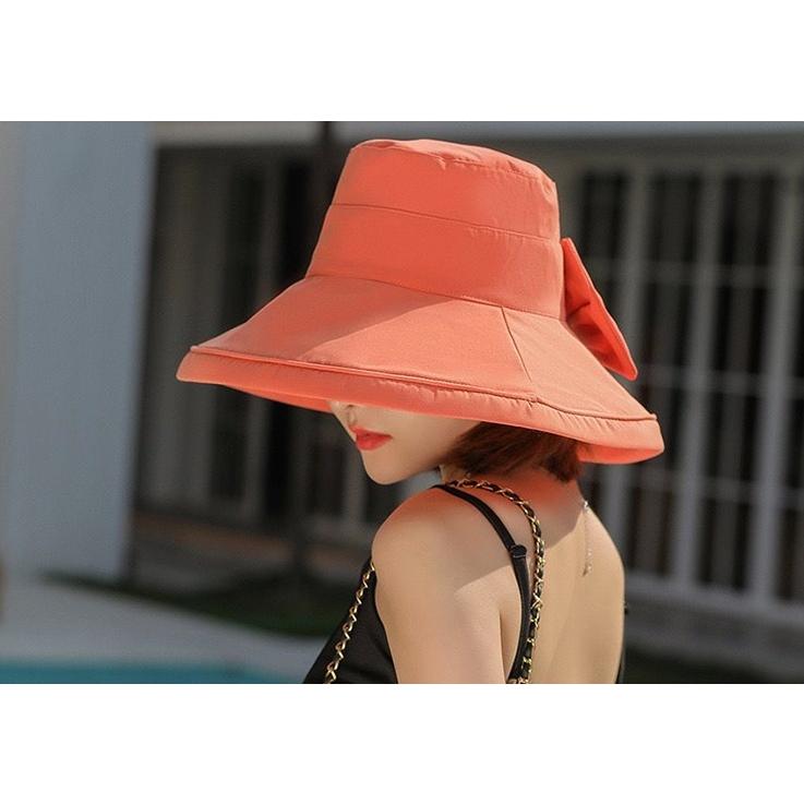 帽子 ハット つば広 リボン レディース 女性 ぼうし あご紐付き 顎紐 無地 単色 シンプル カジュアル 日よけ 日除け 日焼け防止 UV 紫外線対 | plusnao | 07