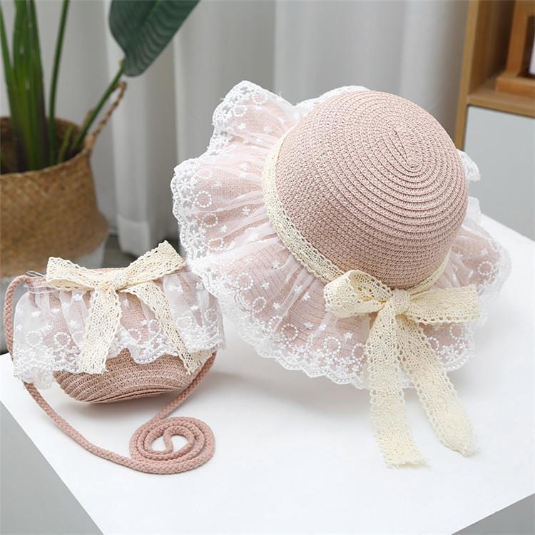 キッズフリルストローハット お揃いバッグあり 麦わら帽子 子ども用 