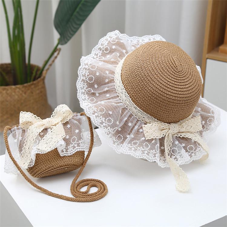苹果さま専用　キッズ フリル付き麦わら帽子 ベージュピンク キッズフリルストローハット お揃いバッグあり 麦わら帽子 子ども用