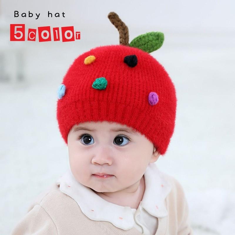 ニット帽 ベビーハット 赤ちゃん 女の子 男の子 ファッション雑貨 小物 りんご アップル フルーツ 果物 ドット レッド ブルー シンプル かわいい Hat プラスナオyahoo 店 通販 Yahoo ショッピング
