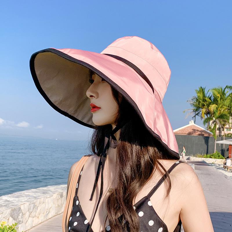 帽子 つば広帽 女優帽 キャペリン ハット レディース ぼうし 紐付き リバーシブル 両面 折りたたみ 飛ばない 日除け 紫外線対策 日焼け予防 UV | ブランド登録なし | 01