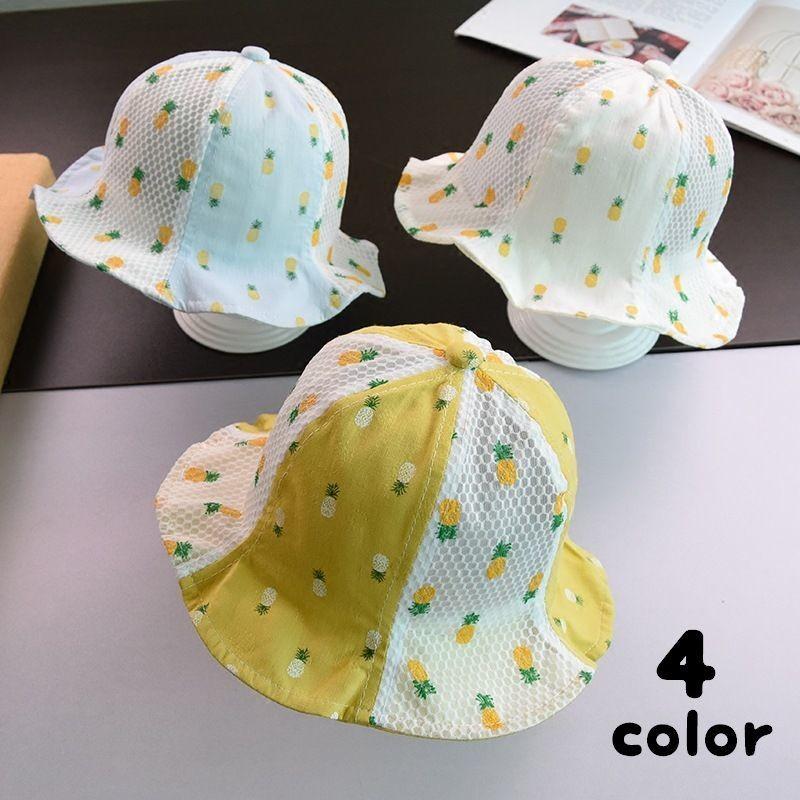帽子 チューリップハット ベビー用 メッシュ パイナップル フルーツ柄 通気性 ベビー 女の子 男の子 赤ちゃん 子供