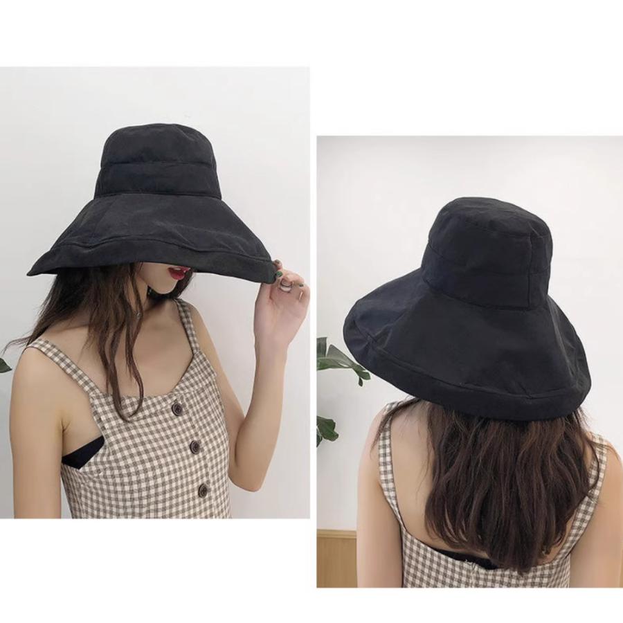女優帽 レディース 女性 婦人 帽子 ぼうし ハット つば広 あご紐付き 黒 ベージュ ピンク ネイビー 無地 シンプル カジュアル お出かけシーン | plusnao | 09