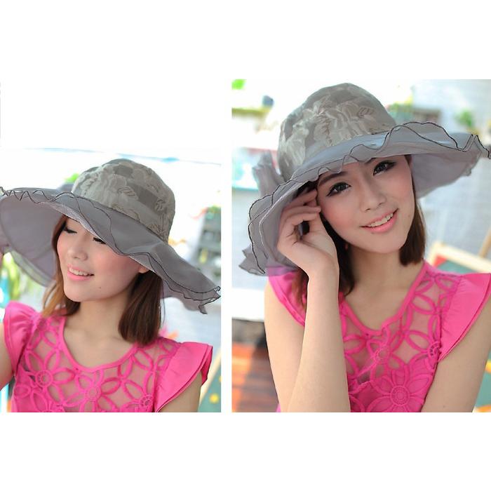 帽子 つば広ハット つば広帽子 女優帽 レディース 女性 折りたためる コンパクト 持ち歩き レース シフォン シースルー 日除け 日焼け対策 紫外線 | plusnao | 04