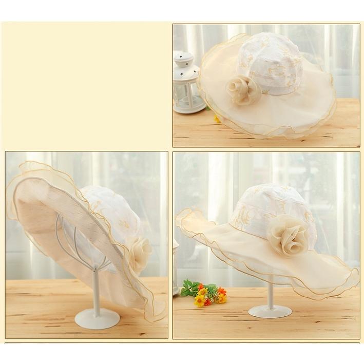 帽子 つば広ハット つば広帽子 女優帽 レディース 女性 折りたためる コンパクト 持ち歩き レース シフォン シースルー 日除け 日焼け対策 紫外線 | plusnao | 09