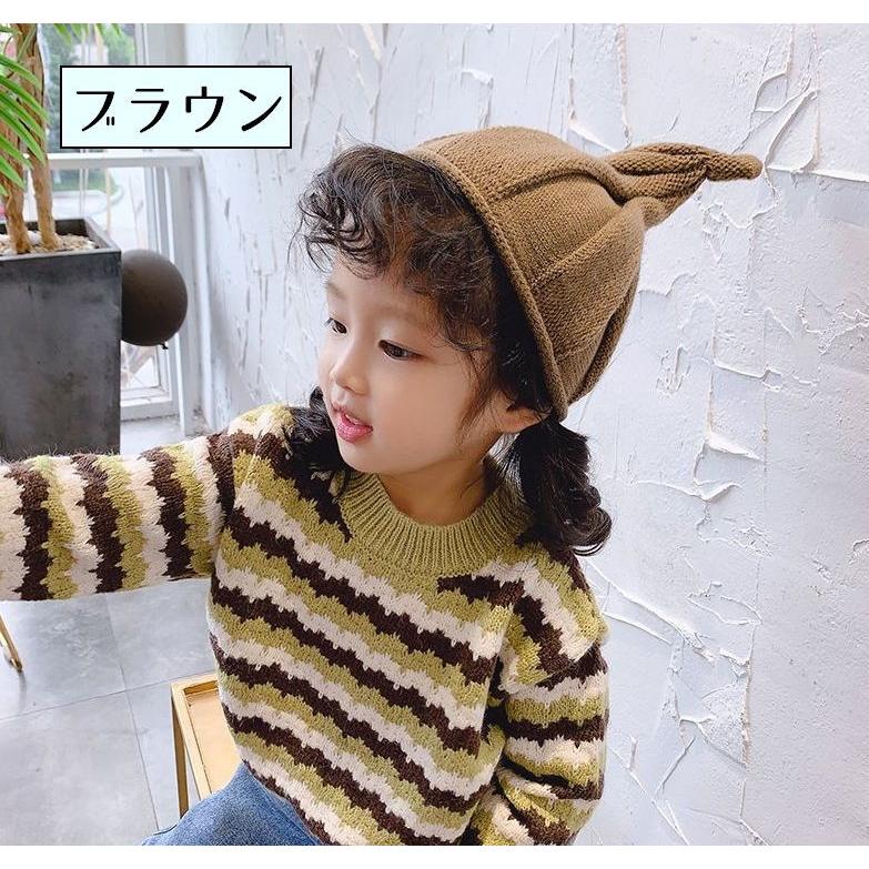 ニット帽 とんがり帽子 ニットキャップ ぼうし ねじれ キッズ ベビー 子供用 男の子 女の子 かわいい おしゃれ キュート シンプル 防寒 単色 無 | ブランド登録なし | 18