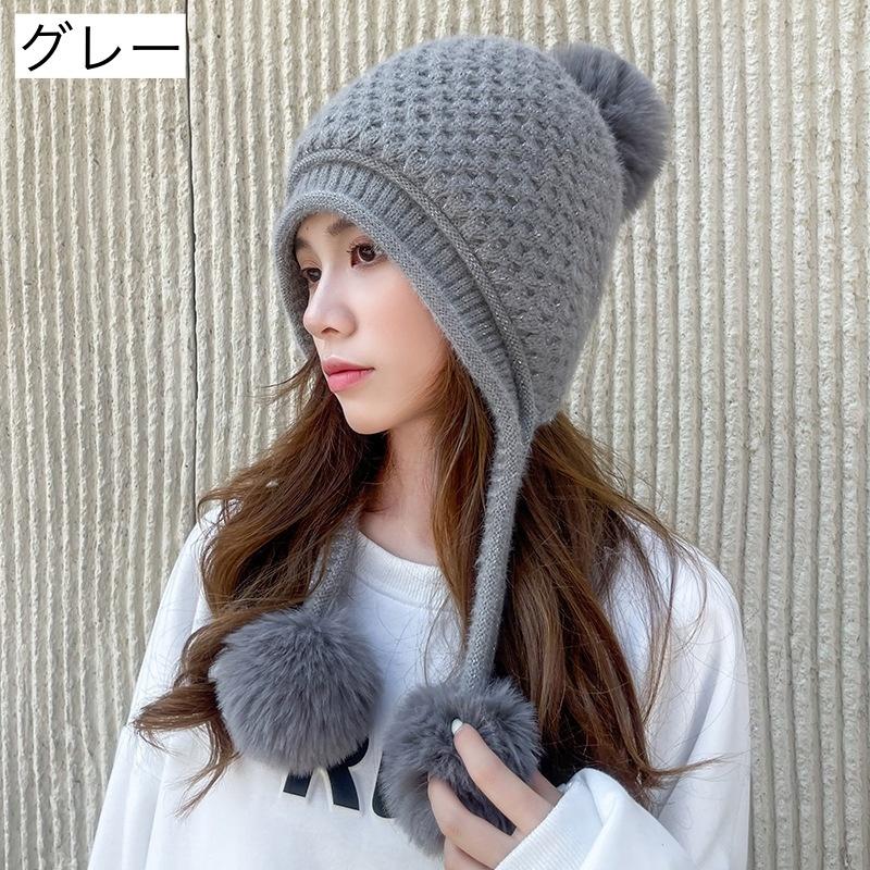ニット帽 レディース ターバン風 フェイクファー ラビットファー