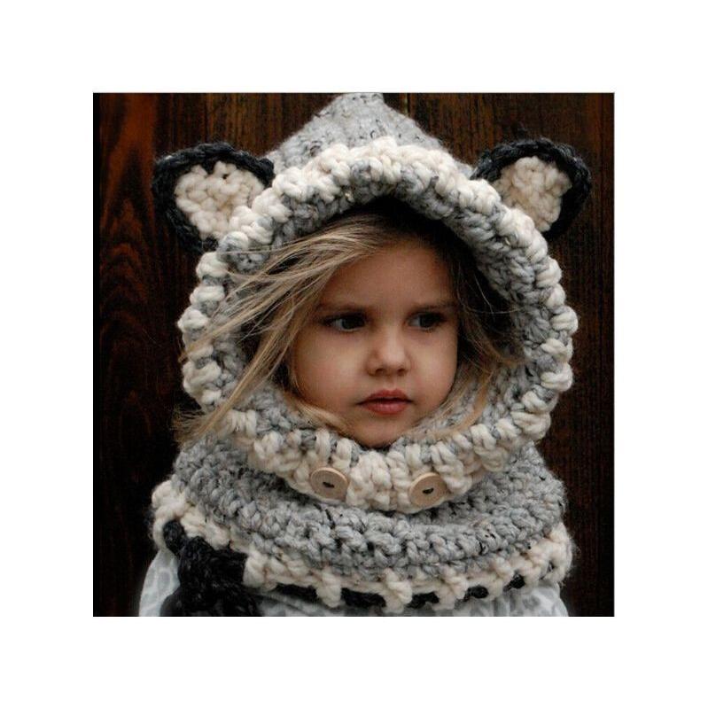 子供用 帽子 ニット帽 アニマルフード 耳付き ネックウォーマー一体型 ニットキャップ スヌード しっぽ 尻尾 三つ編み付き 飾りボタン 防寒 寒さ対 プラスナオ Paypayモール店 通販 Paypayモール